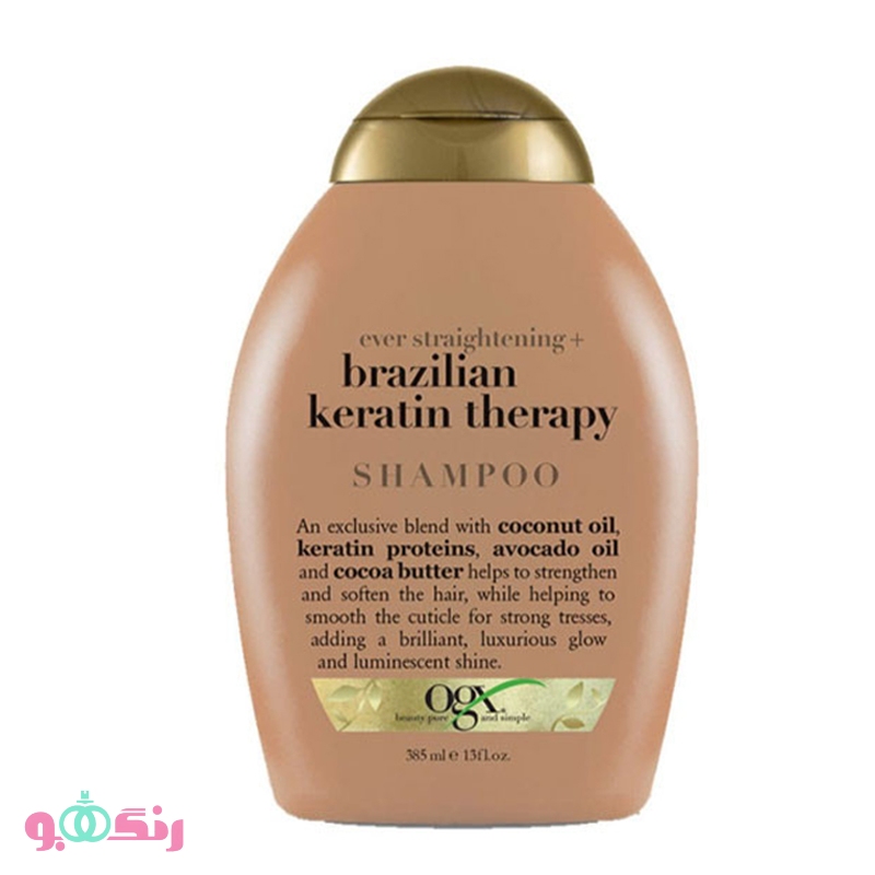 شامپو مو فاقد سولفات او جی ايكس OGX مدل Brazilian Keratin Smooth حجم 385 ميلی لیتر