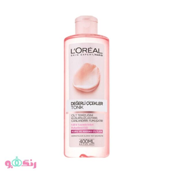 تونر لورآل Loreal مدل Rose & Jasmine (گل رز صورتی) حجم 400 میلی لیتر